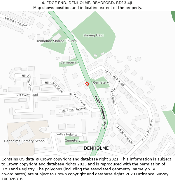 4, EDGE END, DENHOLME, BRADFORD, BD13 4JL: Location map and indicative extent of plot