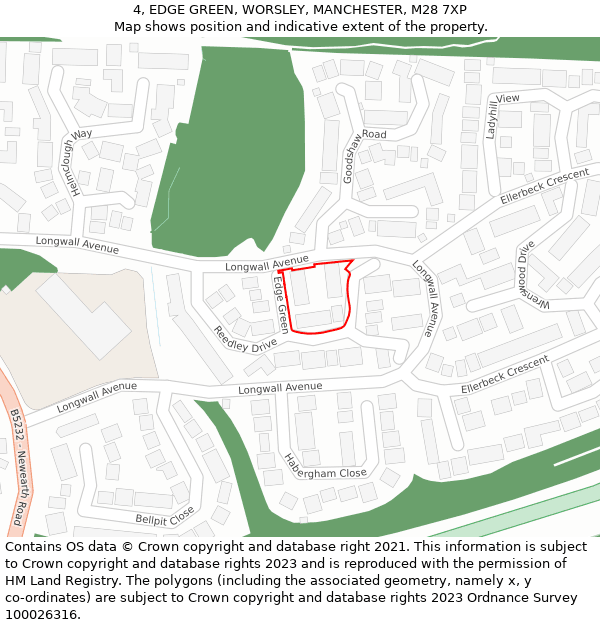 4, EDGE GREEN, WORSLEY, MANCHESTER, M28 7XP: Location map and indicative extent of plot