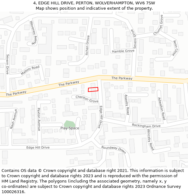 4, EDGE HILL DRIVE, PERTON, WOLVERHAMPTON, WV6 7SW: Location map and indicative extent of plot