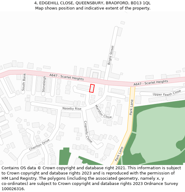 4, EDGEHILL CLOSE, QUEENSBURY, BRADFORD, BD13 1QL: Location map and indicative extent of plot
