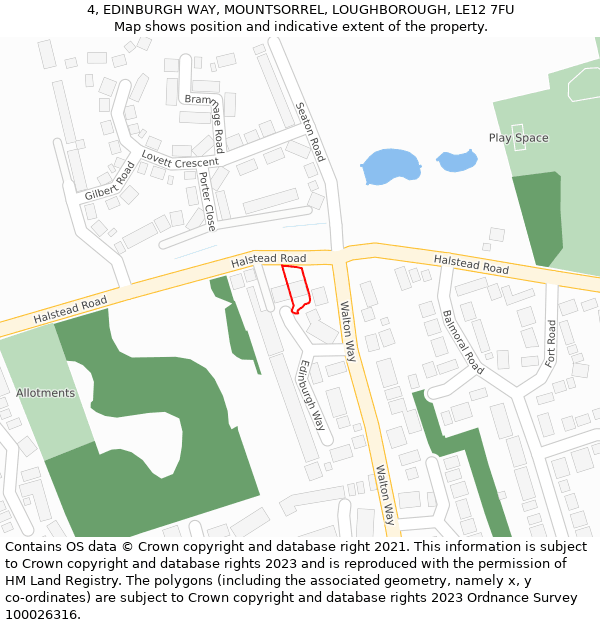 4, EDINBURGH WAY, MOUNTSORREL, LOUGHBOROUGH, LE12 7FU: Location map and indicative extent of plot