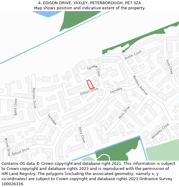 4, EDISON DRIVE, YAXLEY, PETERBOROUGH, PE7 3ZA: Location map and indicative extent of plot