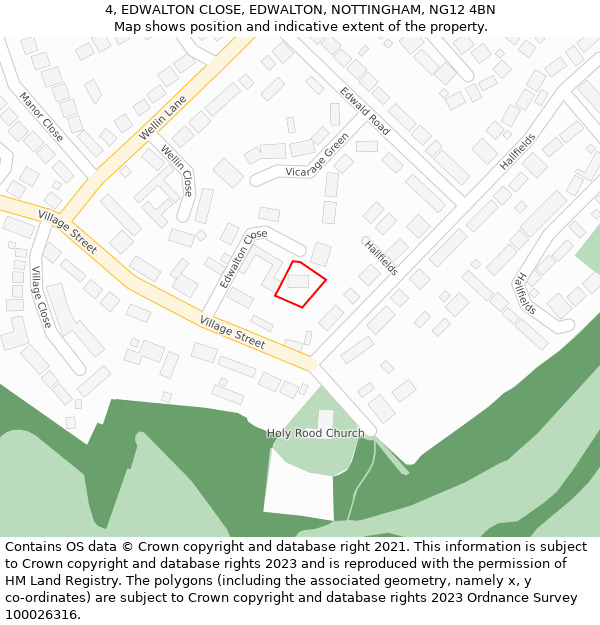 4, EDWALTON CLOSE, EDWALTON, NOTTINGHAM, NG12 4BN: Location map and indicative extent of plot