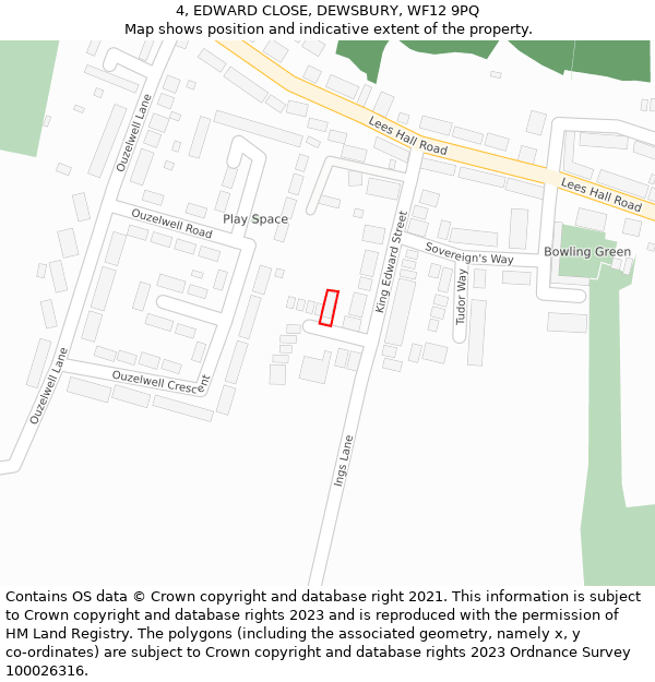 4, EDWARD CLOSE, DEWSBURY, WF12 9PQ: Location map and indicative extent of plot