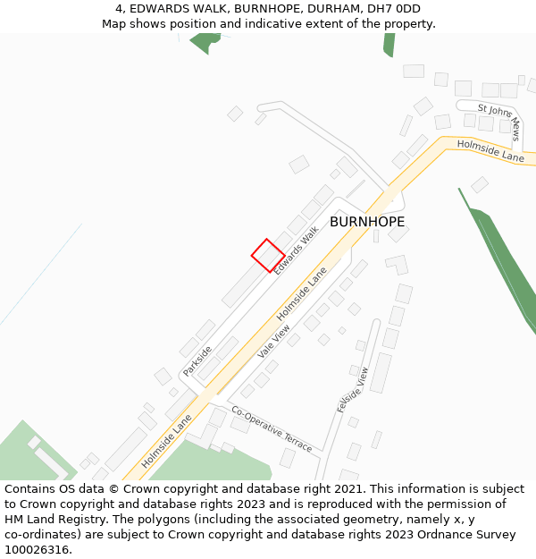 4, EDWARDS WALK, BURNHOPE, DURHAM, DH7 0DD: Location map and indicative extent of plot