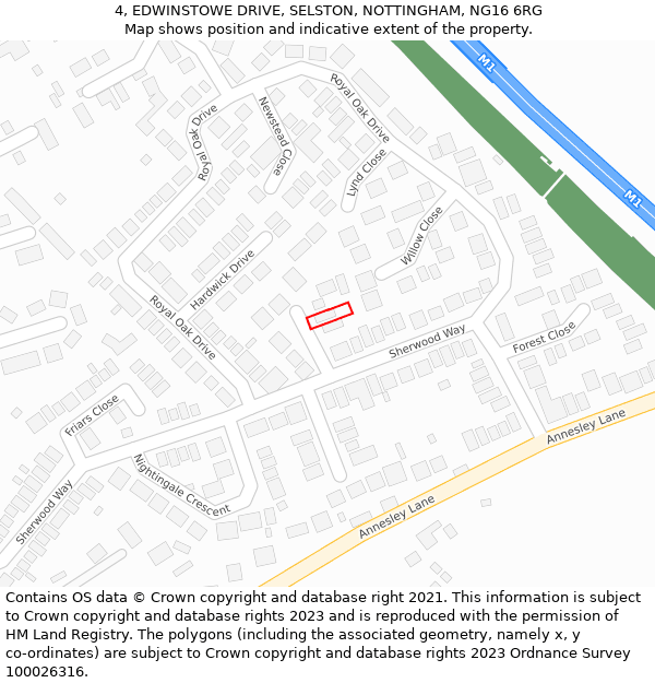 4, EDWINSTOWE DRIVE, SELSTON, NOTTINGHAM, NG16 6RG: Location map and indicative extent of plot