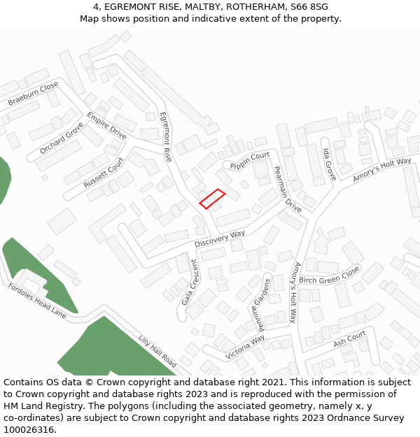4, EGREMONT RISE, MALTBY, ROTHERHAM, S66 8SG: Location map and indicative extent of plot
