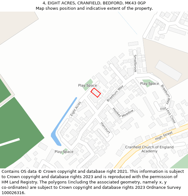 4, EIGHT ACRES, CRANFIELD, BEDFORD, MK43 0GP: Location map and indicative extent of plot