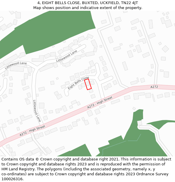 4, EIGHT BELLS CLOSE, BUXTED, UCKFIELD, TN22 4JT: Location map and indicative extent of plot