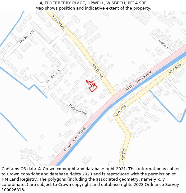 4, ELDERBERRY PLACE, UPWELL, WISBECH, PE14 9BF: Location map and indicative extent of plot