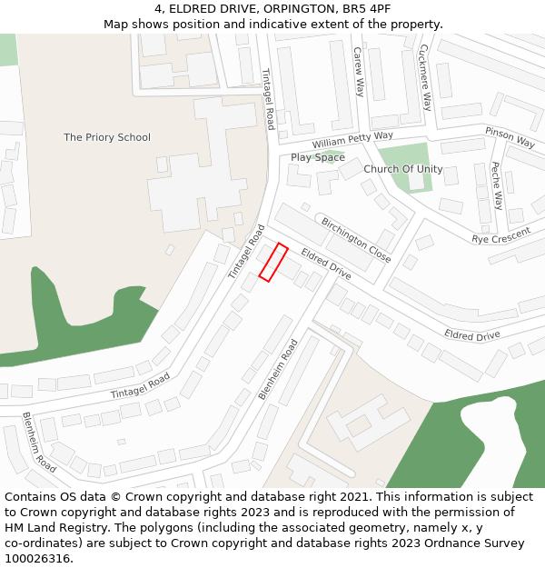 4, ELDRED DRIVE, ORPINGTON, BR5 4PF: Location map and indicative extent of plot