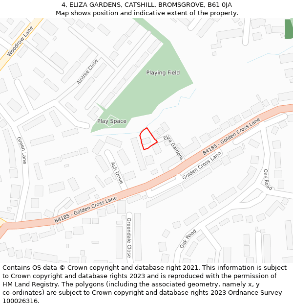 4, ELIZA GARDENS, CATSHILL, BROMSGROVE, B61 0JA: Location map and indicative extent of plot