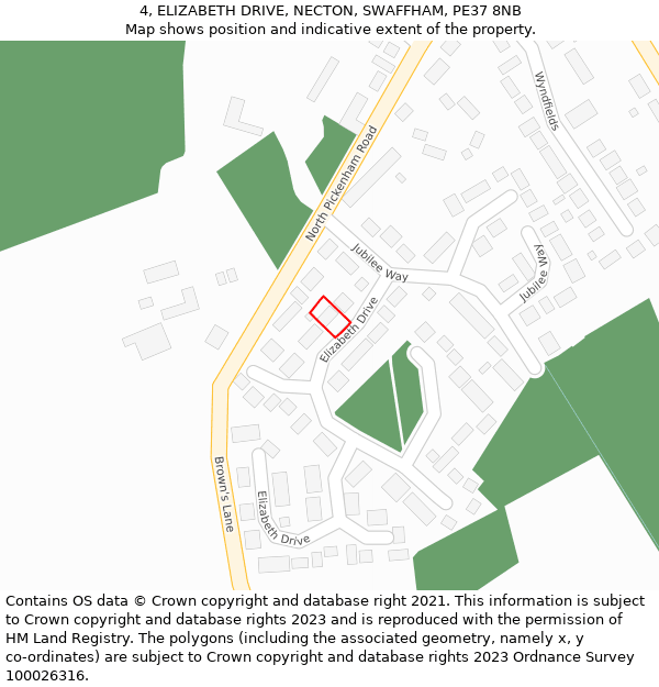 4, ELIZABETH DRIVE, NECTON, SWAFFHAM, PE37 8NB: Location map and indicative extent of plot