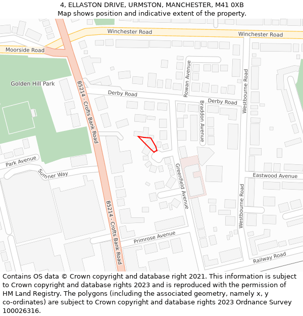 4, ELLASTON DRIVE, URMSTON, MANCHESTER, M41 0XB: Location map and indicative extent of plot