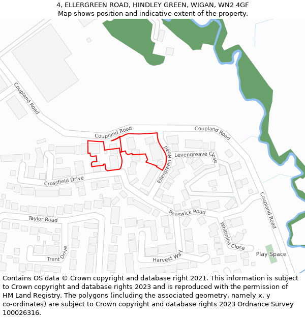 4, ELLERGREEN ROAD, HINDLEY GREEN, WIGAN, WN2 4GF: Location map and indicative extent of plot