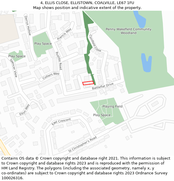 4, ELLIS CLOSE, ELLISTOWN, COALVILLE, LE67 1FU: Location map and indicative extent of plot