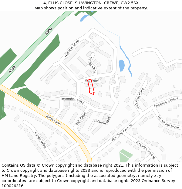 4, ELLIS CLOSE, SHAVINGTON, CREWE, CW2 5SX: Location map and indicative extent of plot