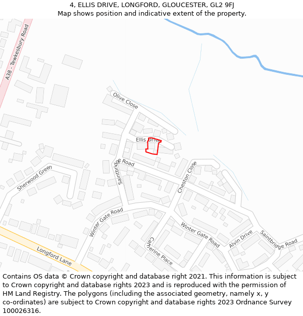 4, ELLIS DRIVE, LONGFORD, GLOUCESTER, GL2 9FJ: Location map and indicative extent of plot