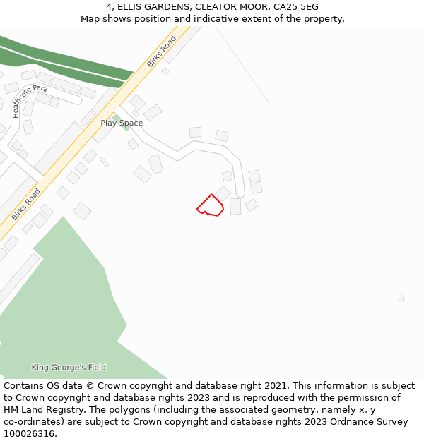 4, ELLIS GARDENS, CLEATOR MOOR, CA25 5EG: Location map and indicative extent of plot