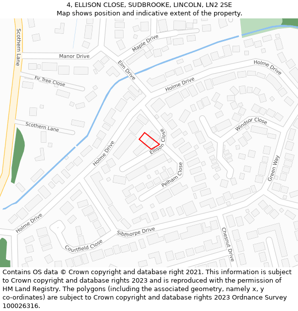 4, ELLISON CLOSE, SUDBROOKE, LINCOLN, LN2 2SE: Location map and indicative extent of plot