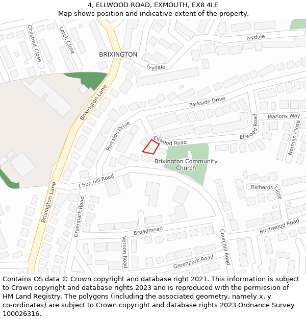 4, ELLWOOD ROAD, EXMOUTH, EX8 4LE: Location map and indicative extent of plot