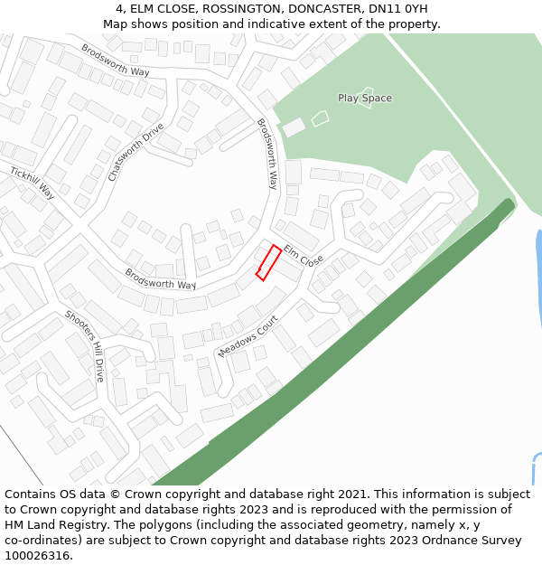 4, ELM CLOSE, ROSSINGTON, DONCASTER, DN11 0YH: Location map and indicative extent of plot