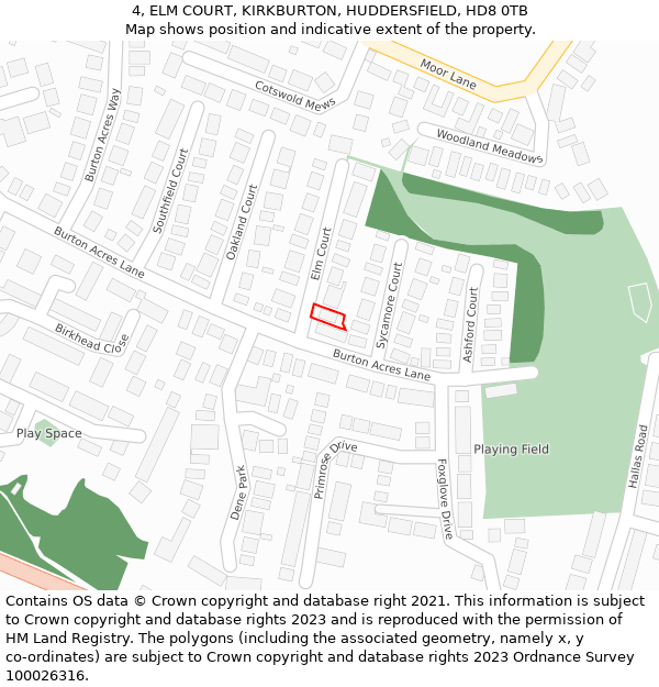 4, ELM COURT, KIRKBURTON, HUDDERSFIELD, HD8 0TB: Location map and indicative extent of plot