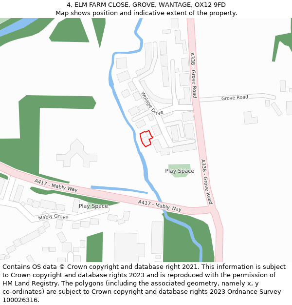 4, ELM FARM CLOSE, GROVE, WANTAGE, OX12 9FD: Location map and indicative extent of plot