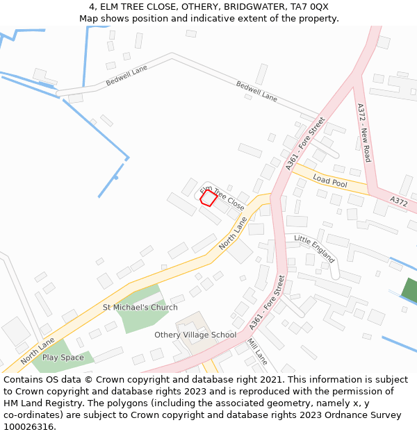 4, ELM TREE CLOSE, OTHERY, BRIDGWATER, TA7 0QX: Location map and indicative extent of plot