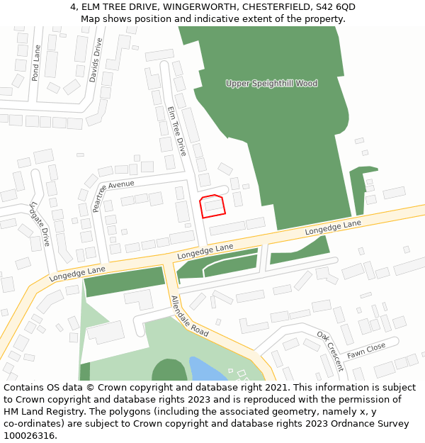 4, ELM TREE DRIVE, WINGERWORTH, CHESTERFIELD, S42 6QD: Location map and indicative extent of plot