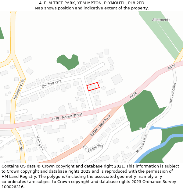 4, ELM TREE PARK, YEALMPTON, PLYMOUTH, PL8 2ED: Location map and indicative extent of plot