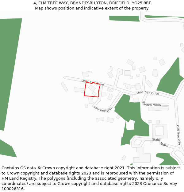 4, ELM TREE WAY, BRANDESBURTON, DRIFFIELD, YO25 8RF: Location map and indicative extent of plot