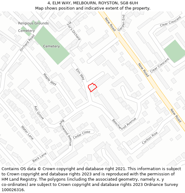 4, ELM WAY, MELBOURN, ROYSTON, SG8 6UH: Location map and indicative extent of plot