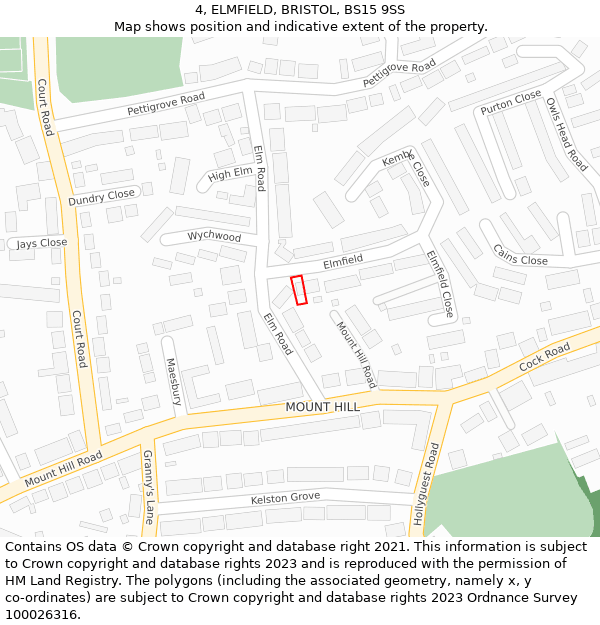 4, ELMFIELD, BRISTOL, BS15 9SS: Location map and indicative extent of plot