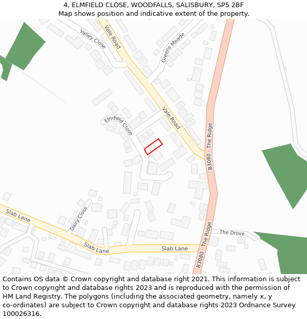 4, ELMFIELD CLOSE, WOODFALLS, SALISBURY, SP5 2BF: Location map and indicative extent of plot