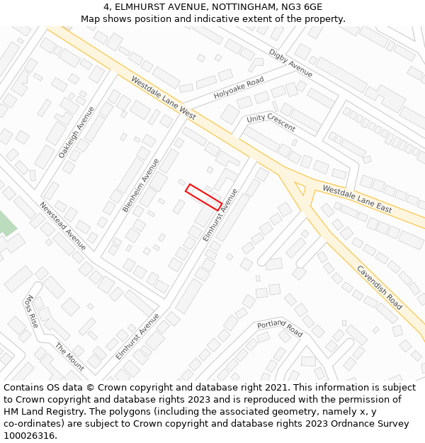 4, ELMHURST AVENUE, NOTTINGHAM, NG3 6GE: Location map and indicative extent of plot