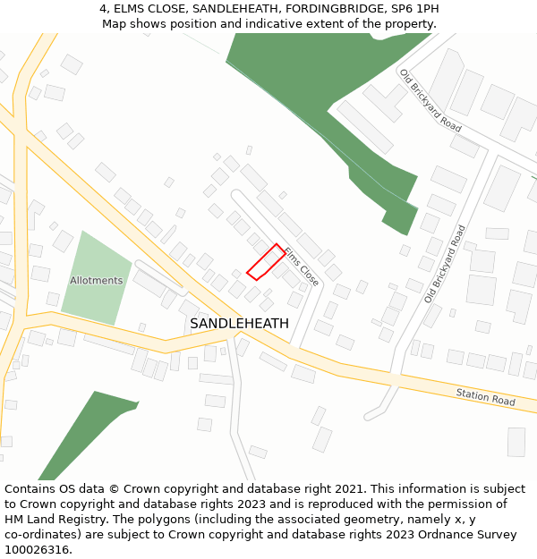 4, ELMS CLOSE, SANDLEHEATH, FORDINGBRIDGE, SP6 1PH: Location map and indicative extent of plot