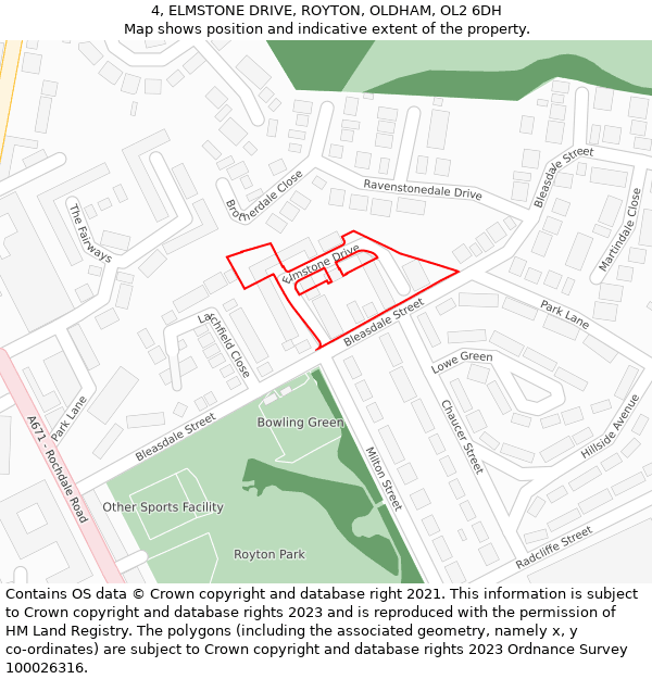 4, ELMSTONE DRIVE, ROYTON, OLDHAM, OL2 6DH: Location map and indicative extent of plot