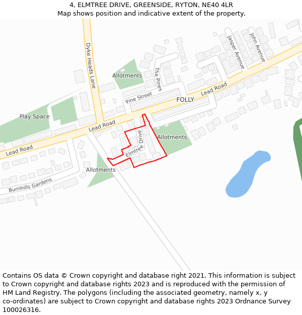 4, ELMTREE DRIVE, GREENSIDE, RYTON, NE40 4LR: Location map and indicative extent of plot