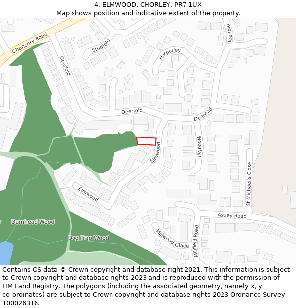 4, ELMWOOD, CHORLEY, PR7 1UX: Location map and indicative extent of plot