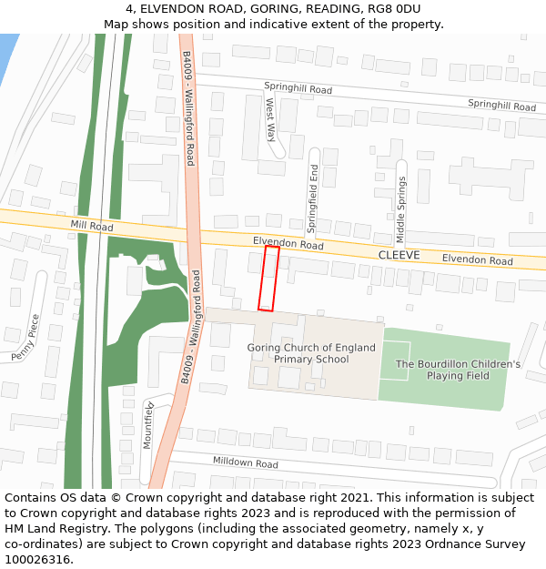 4, ELVENDON ROAD, GORING, READING, RG8 0DU: Location map and indicative extent of plot