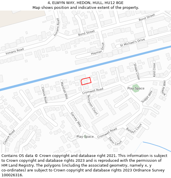 4, ELWYN WAY, HEDON, HULL, HU12 8GE: Location map and indicative extent of plot