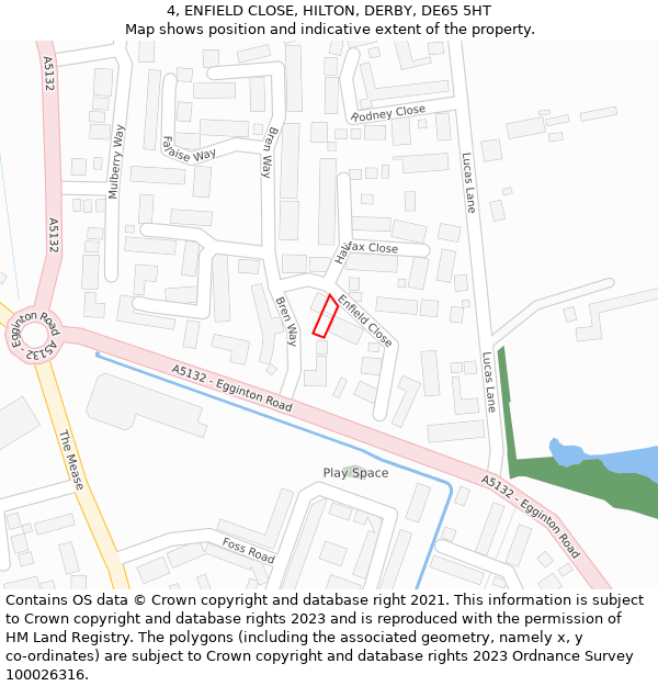 4, ENFIELD CLOSE, HILTON, DERBY, DE65 5HT: Location map and indicative extent of plot