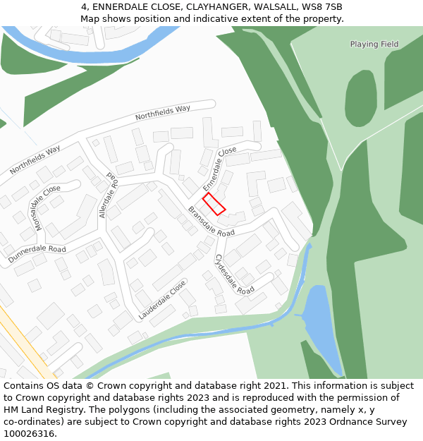 4, ENNERDALE CLOSE, CLAYHANGER, WALSALL, WS8 7SB: Location map and indicative extent of plot