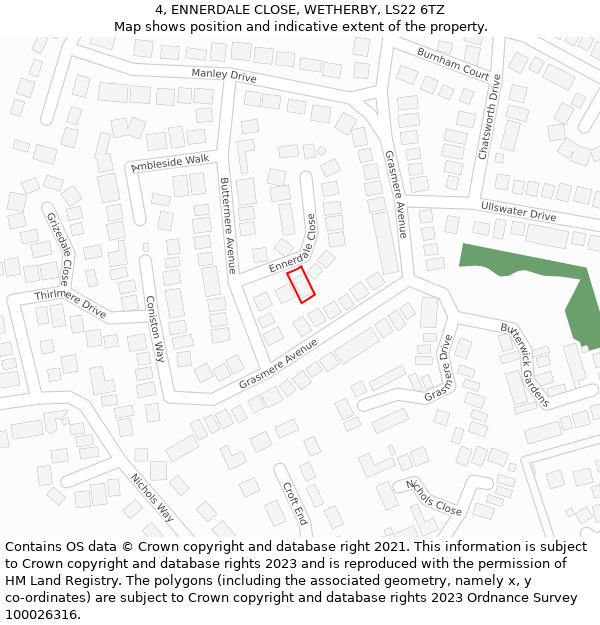 4, ENNERDALE CLOSE, WETHERBY, LS22 6TZ: Location map and indicative extent of plot