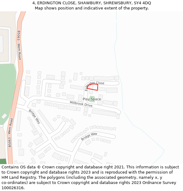 4, ERDINGTON CLOSE, SHAWBURY, SHREWSBURY, SY4 4DQ: Location map and indicative extent of plot