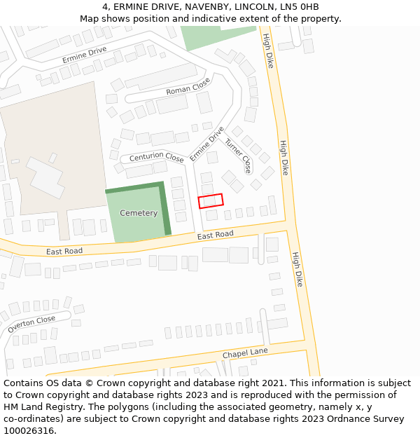 4, ERMINE DRIVE, NAVENBY, LINCOLN, LN5 0HB: Location map and indicative extent of plot