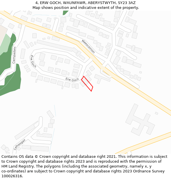 4, ERW GOCH, WAUNFAWR, ABERYSTWYTH, SY23 3AZ: Location map and indicative extent of plot