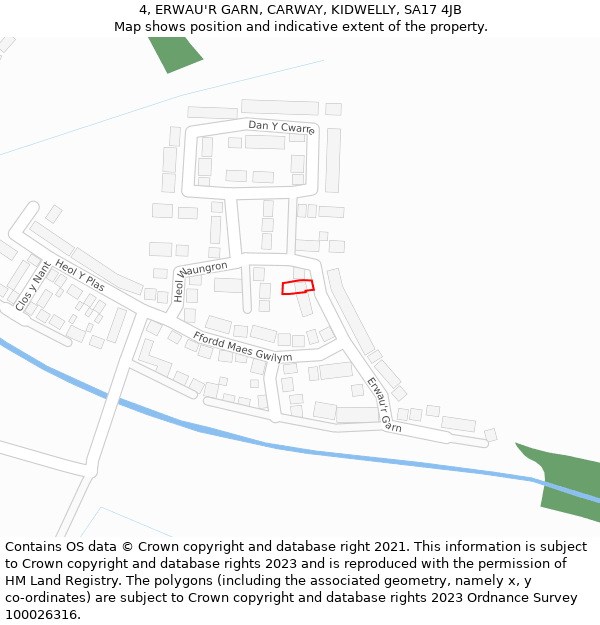 4, ERWAU'R GARN, CARWAY, KIDWELLY, SA17 4JB: Location map and indicative extent of plot