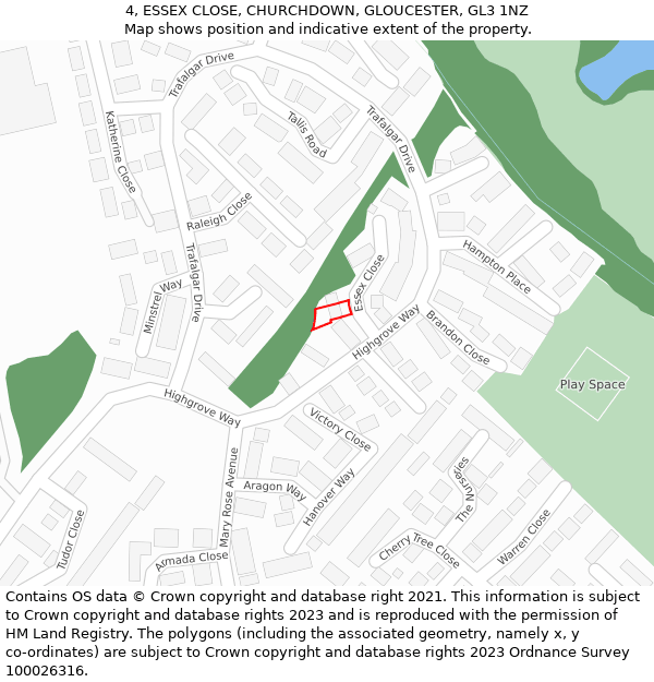 4, ESSEX CLOSE, CHURCHDOWN, GLOUCESTER, GL3 1NZ: Location map and indicative extent of plot